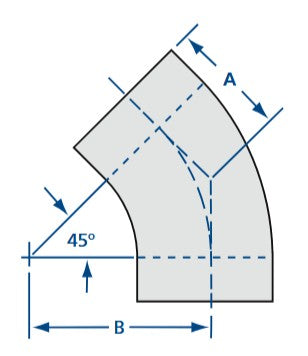 1.5" weldable 45° radius elbow with tangent (unflanged)
