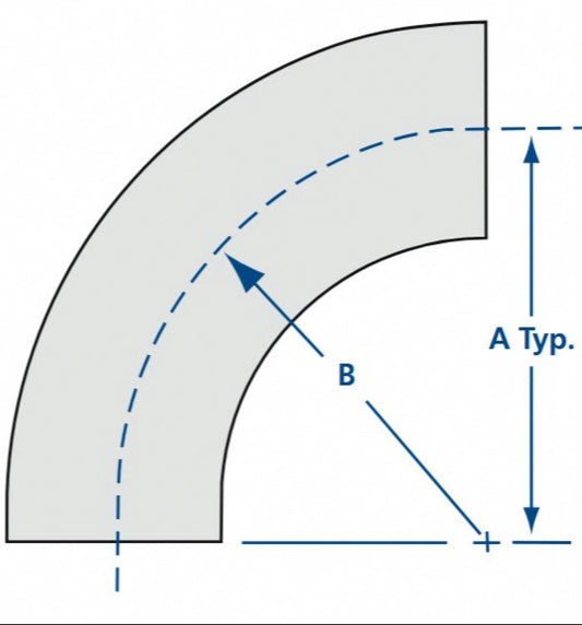 1.0" weldable 90° radius elbow without tangent (unflanged)